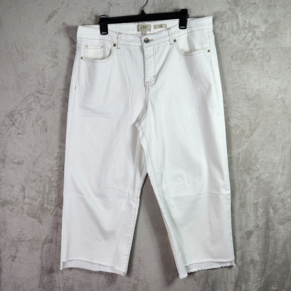 LOGO by Lori Goldstein Jeans Womens 16 Petite White Barrel Leg Crop Boho A644353